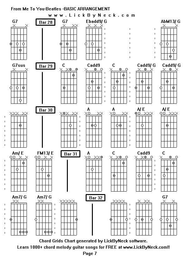 Chord Grids Chart of chord melody fingerstyle guitar song-From Me To You-Beatles -BASIC ARRANGEMENT,generated by LickByNeck software.